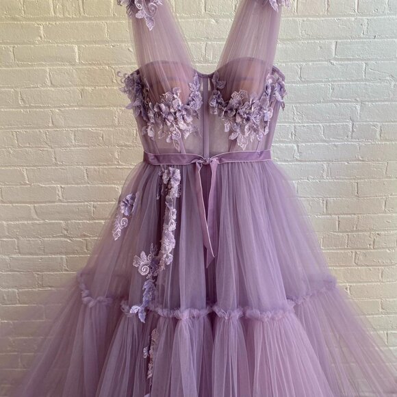 Teuta Matoshi Violet Tulle Gown - Size US 12 - Picture 2 of 5